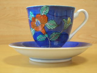 有田焼 染錦花絵コーヒー碗皿 萬右衛門窯