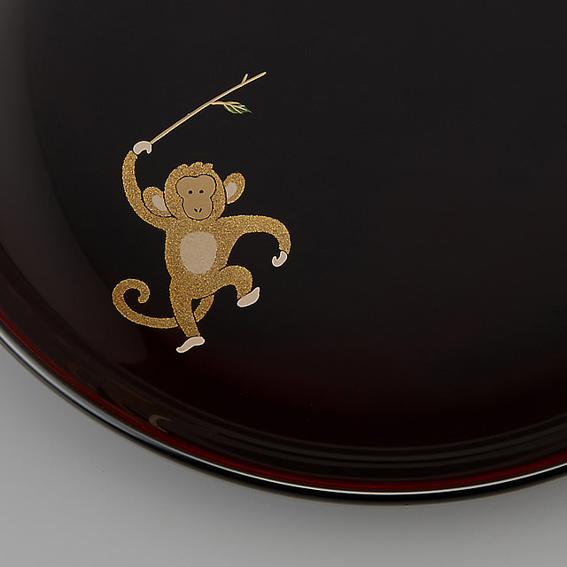 銘々皿｜輪島塗 銘々皿 干支 申蒔絵 ペア 黒／溜 〔5寸丸〕 紙箱入