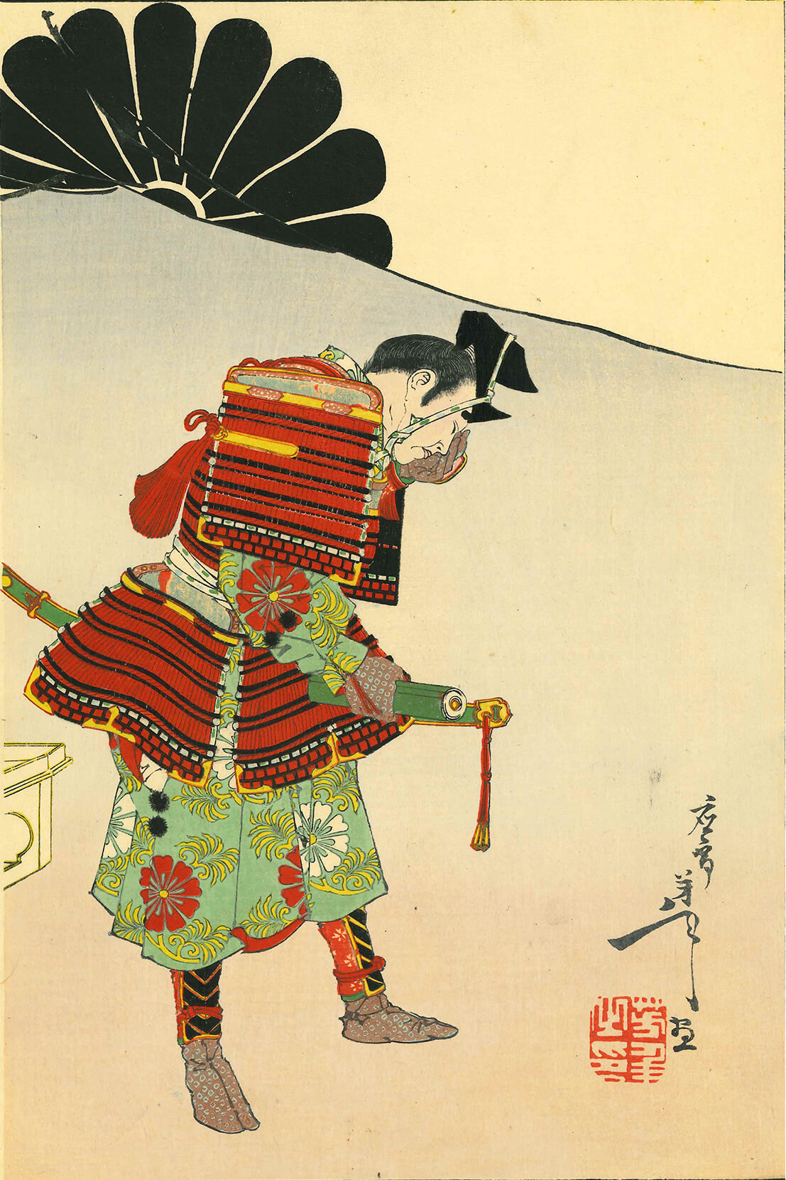 月岡芳年 作 「新撰東錦絵 於楠正成桜井駅ニ一子正行ニ遺訓シテ訣別