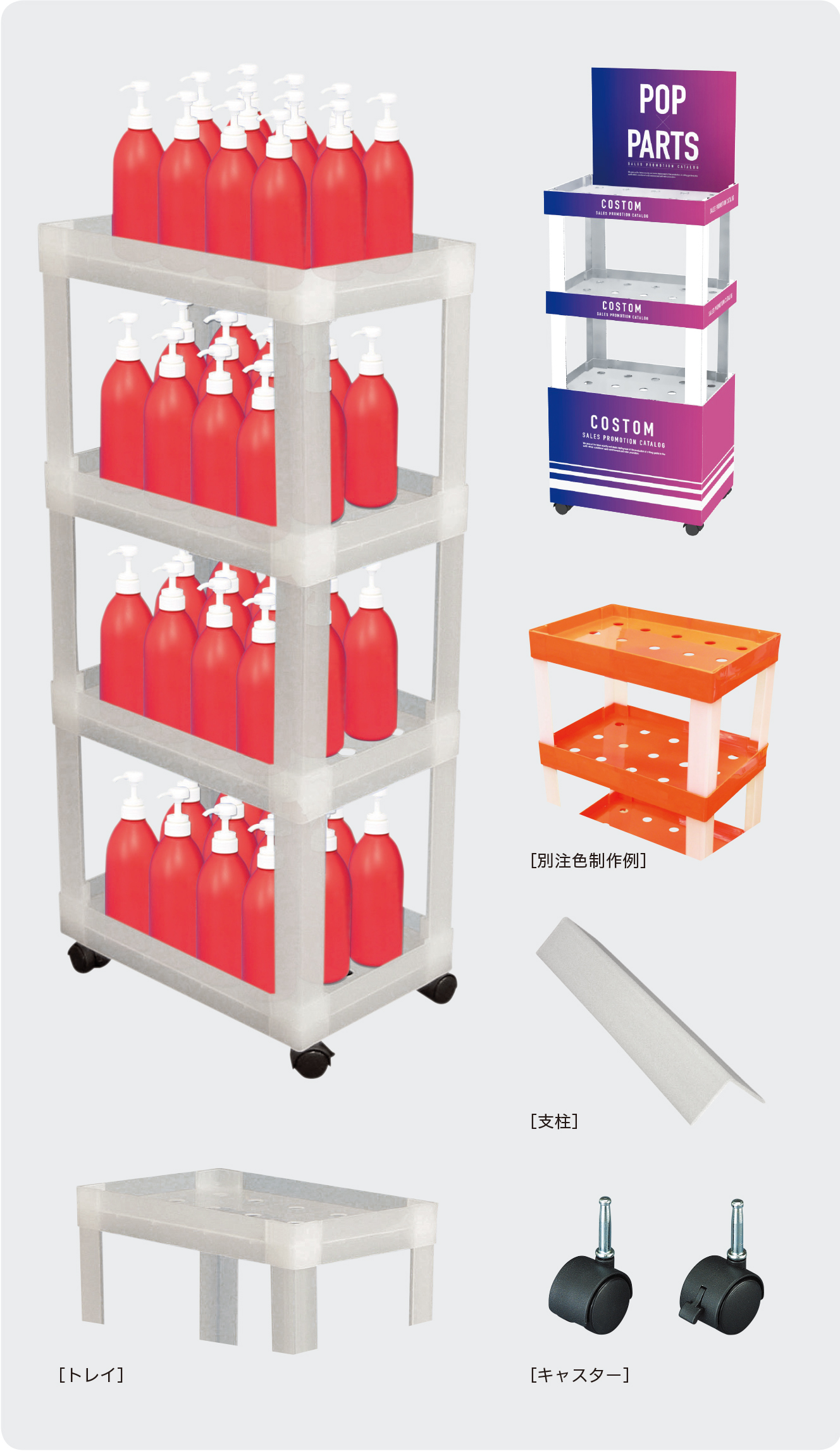 可動式4段陳列什器 キャスター付き | 株式会社東具