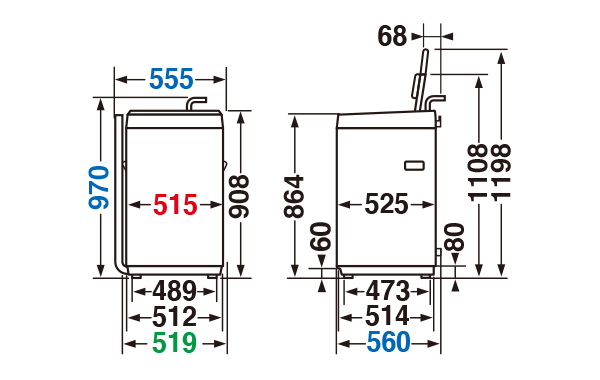 寸法・仕様 | AW-6GA2/AW-5GA2 | 洗濯機・洗濯乾燥機 | 東芝ライフ