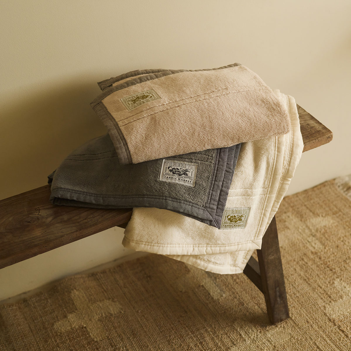 コットンダブルカットボーダーハーフケット(FREE セージ): ベッド