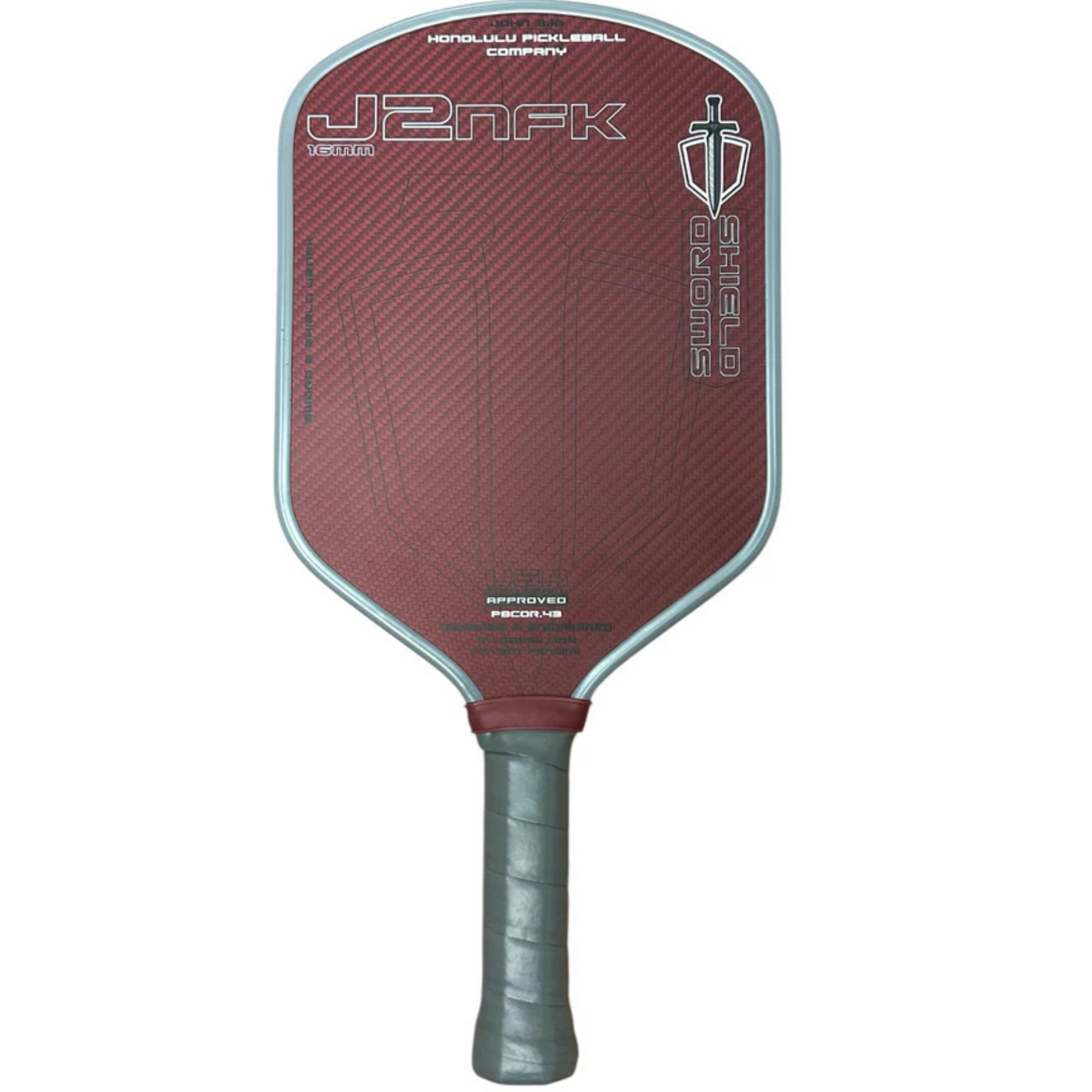Honolulu Sword & Shield J2NFK 16mm Pickleball Paddle - Red