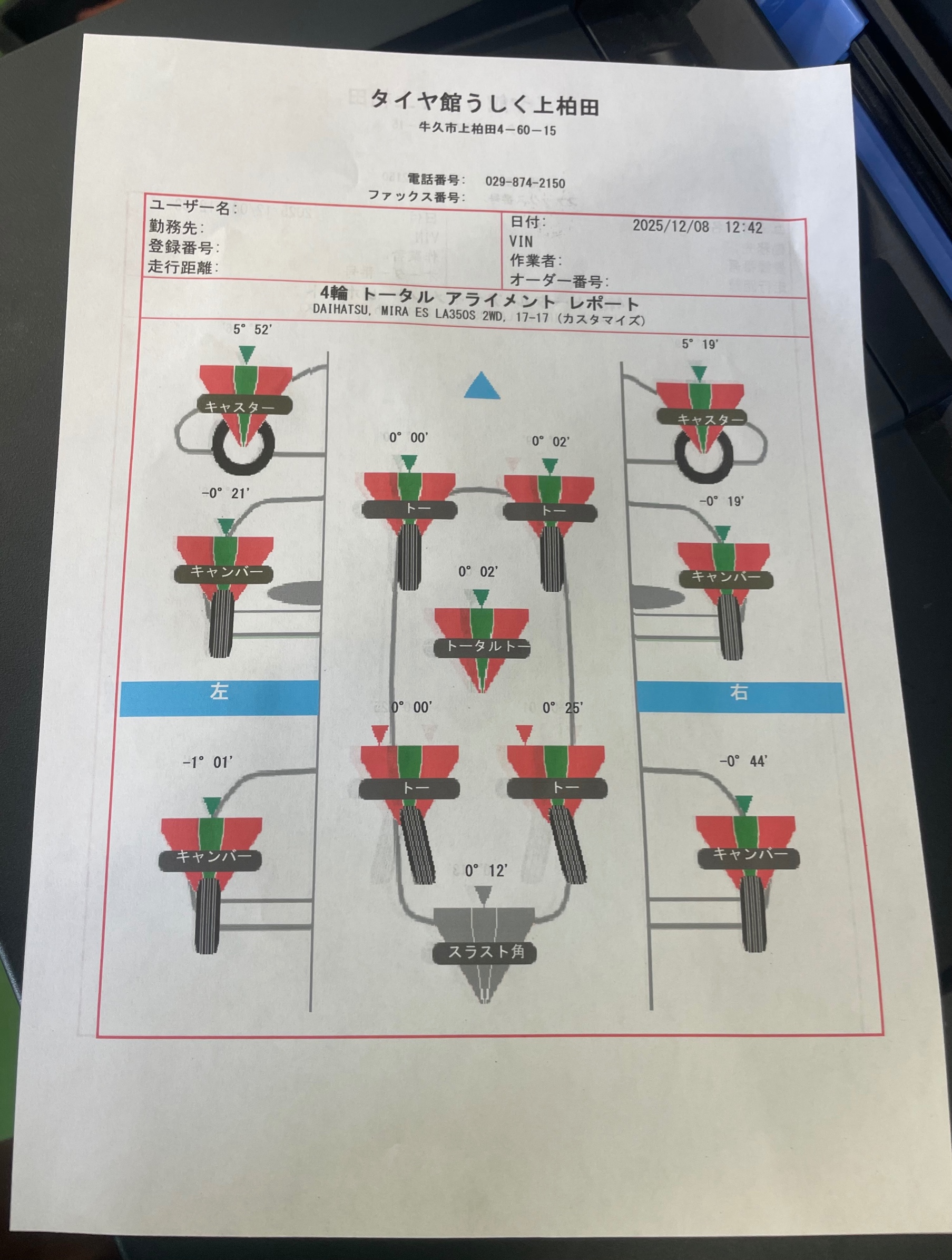 ミライースアライメント調整 | 店舗おススメ情報 | タイヤ館 うしく上