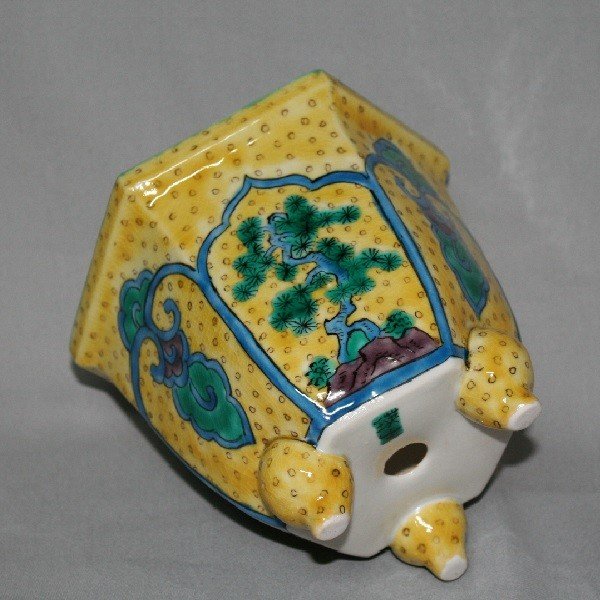 九谷焼盆栽鉢の販売通販専門店：九谷焼(瑛生)吉田屋松竹梅文様5号六角