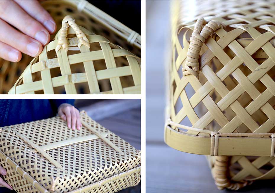 白竹蓋付き四ツ目衣装籠 | 虎斑竹専門店 竹虎