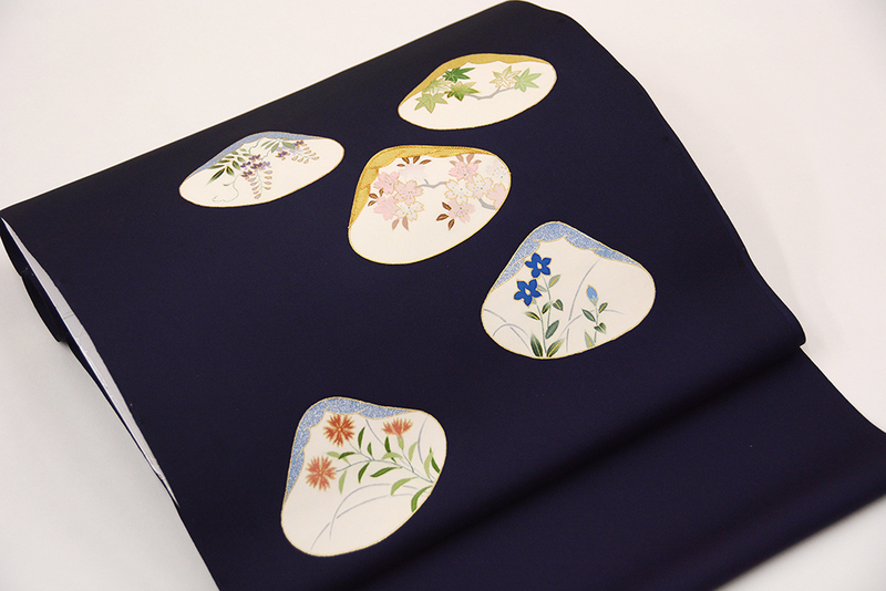 京友禅染帯 青褐色 「貝合わせ」 ♦︎ | 玉川屋呉服店