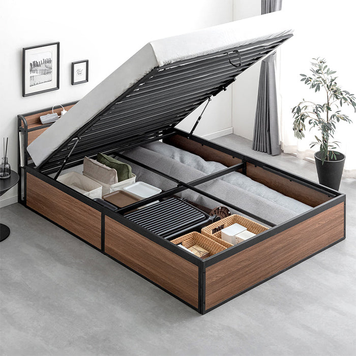 シングル］跳ね上げ収納ベッド マットレスセット ポケットコイル 大