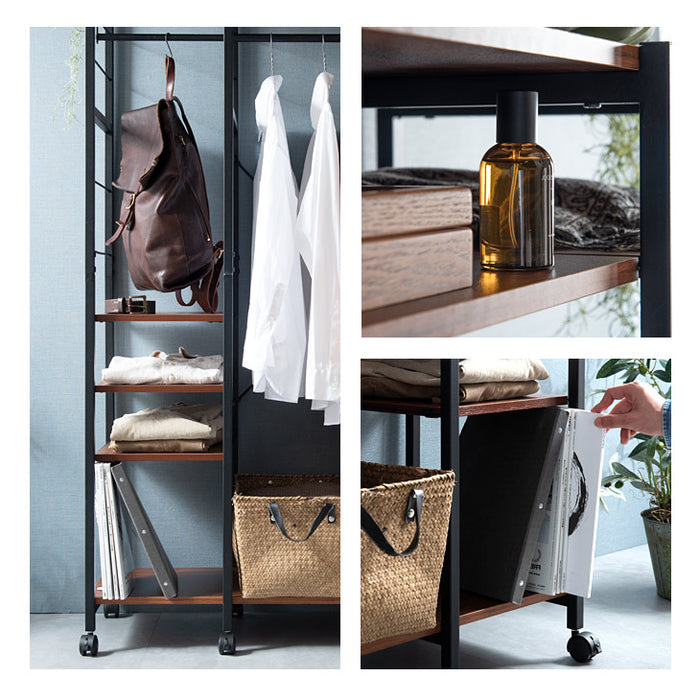 幅90cm］ ハンガーラック 小物トレイ付 キャスター付 可動棚