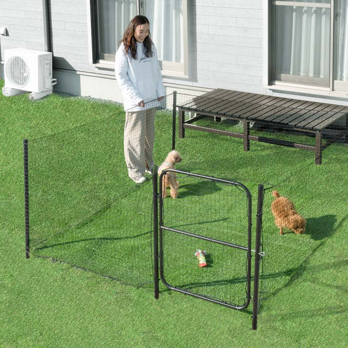 穴あけ器付属】ドア付きドッグランセット 長さ8m 高さ90cm 折りたたみ