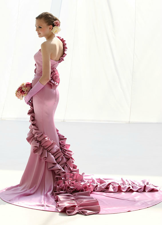 世界で1着、シルクのピンクマーメイドカラードレス【トゥー・レ