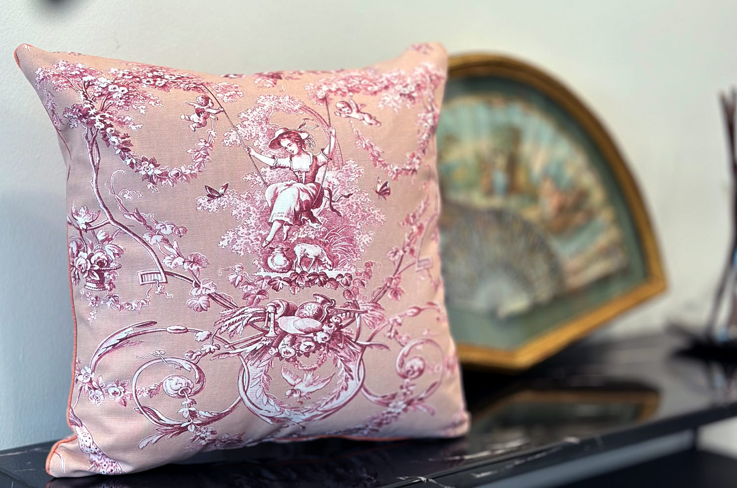 フレンチコットントワルドジュイ パイピング付クッションカバー