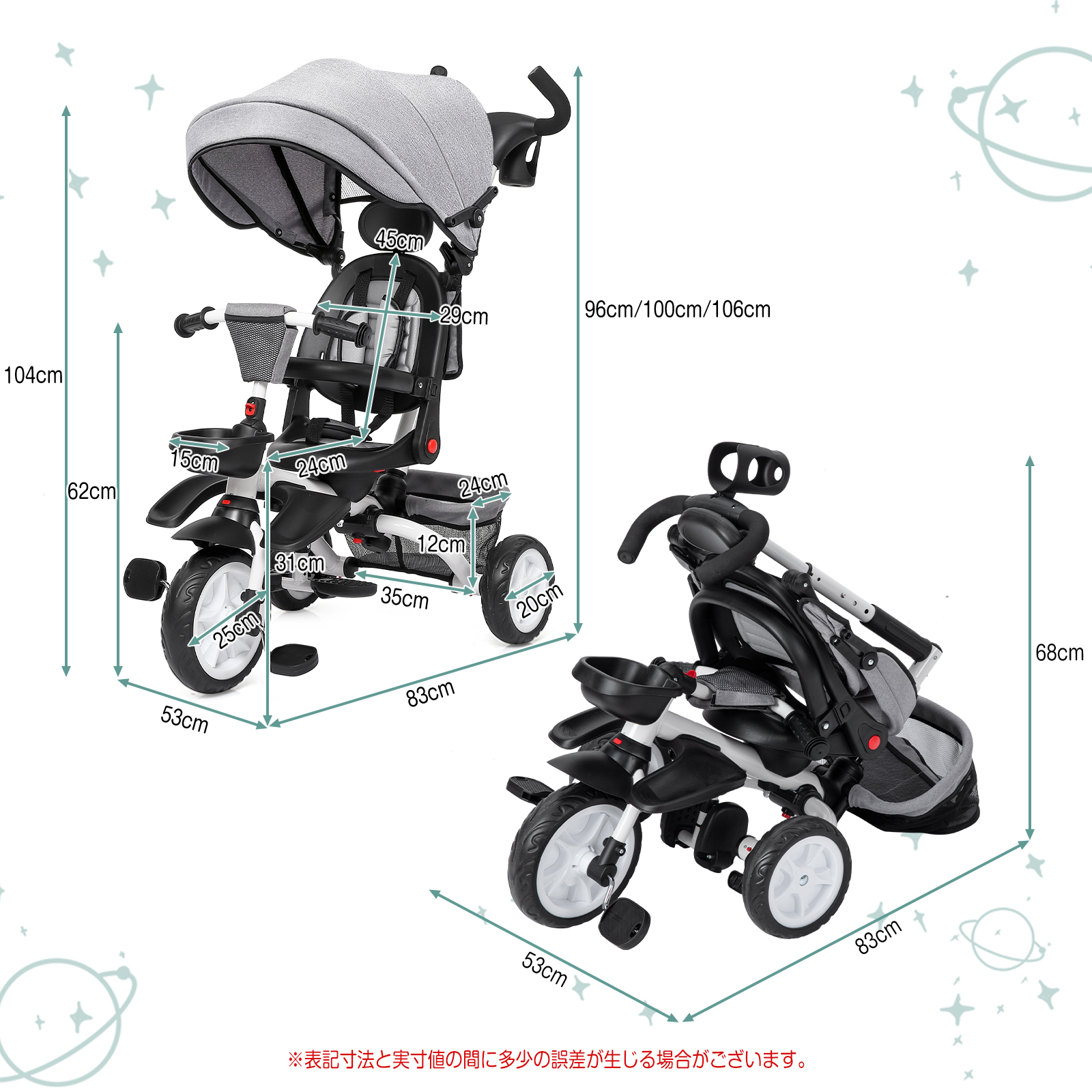 Thinkmax 5in1 子供三輪車 三輪車 幼児用 ベビーカー 手押し 舵取り