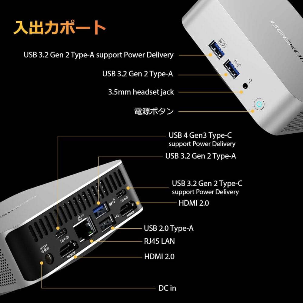 GEEKOM A8』レビュー、Ryzen 9 8945HS搭載、最大4画面同時出力に対応