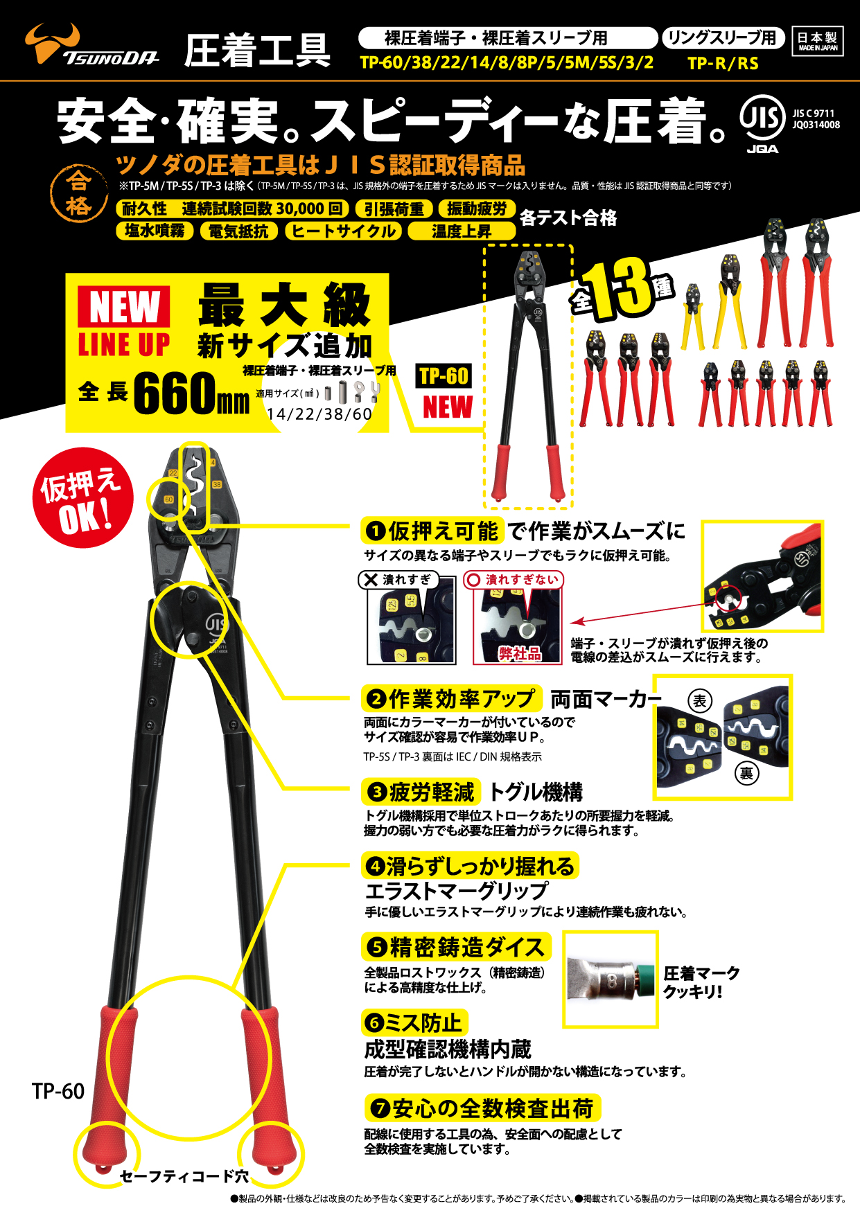 TP-60 圧着工具 裸圧着端子・裸圧着スリーブ用 株式会社ツノダ