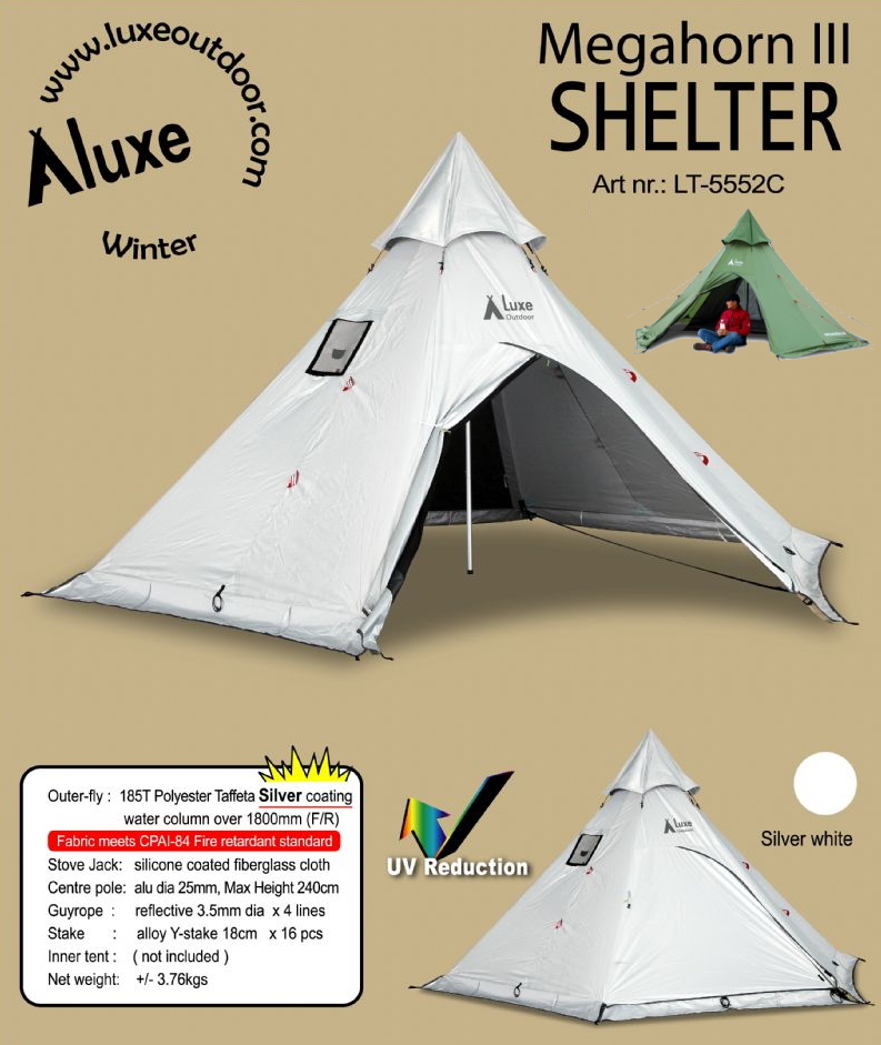 薪ストーブ用煙筒ポート、チムニーホール（煙突穴）付きモノポールテント