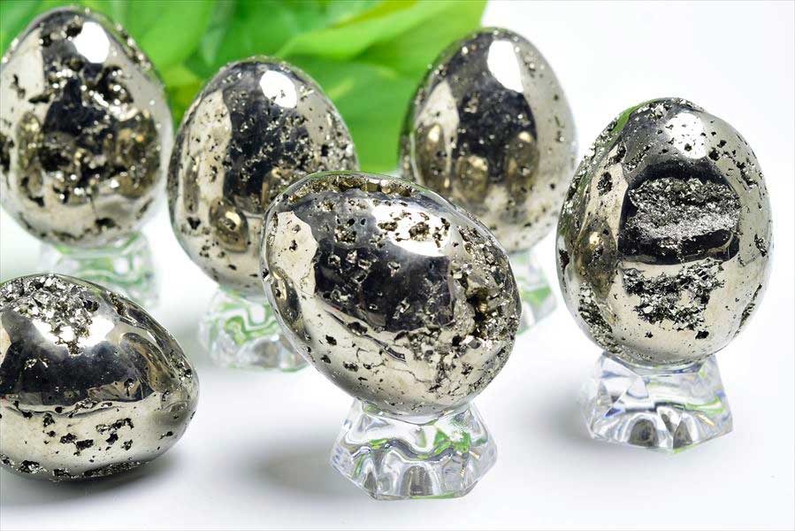 ○重さで選べる○パイライト（黄鉄鉱） 卵型（エッグ）置物｜結晶残し