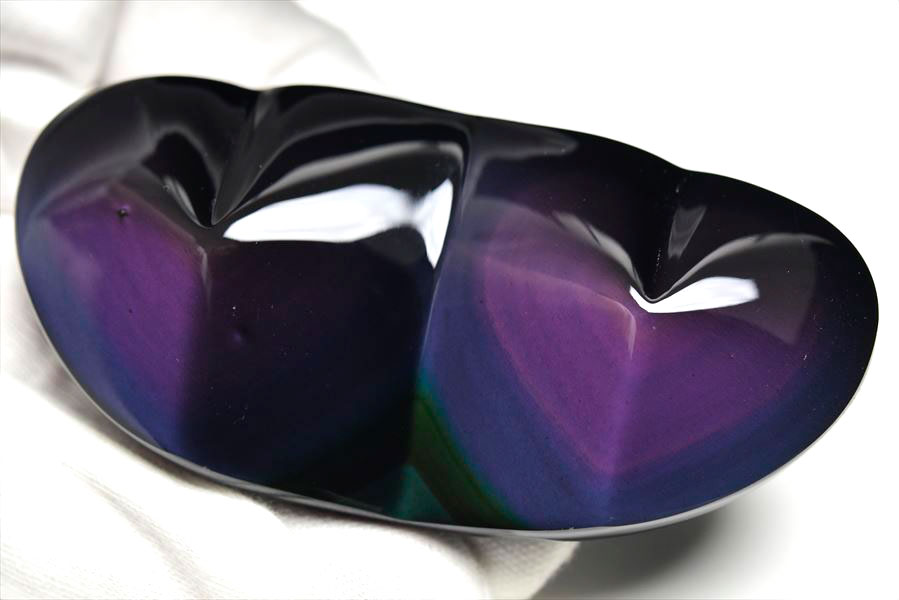 ダブルハート】レインボーオブシディアン ハート型 置物（約140.6g