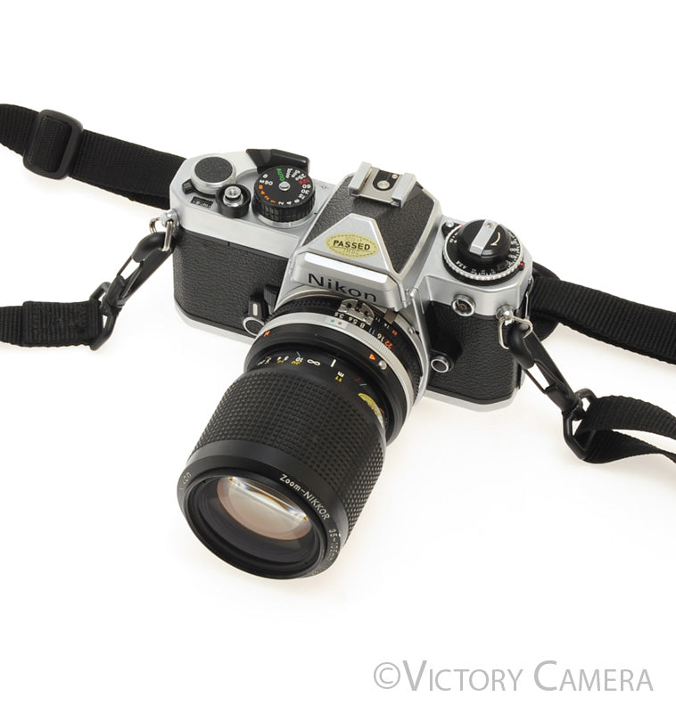 Nikon FE Chrome 35mm Film Camera w/ 35-105mm Zoom Lens [GOOD]