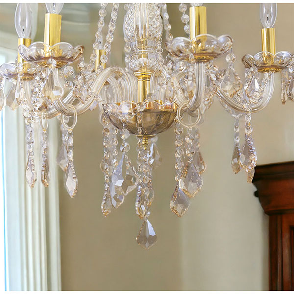 LED対応】 モダンガラスシャンデリア 6灯(キャスドラル・ゴールド