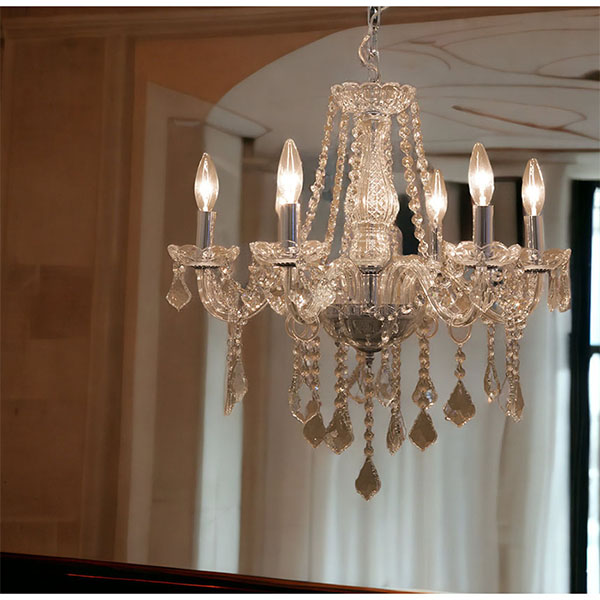 LED対応】 モダンガラスシャンデリア 6灯(キャスドラル・クローム