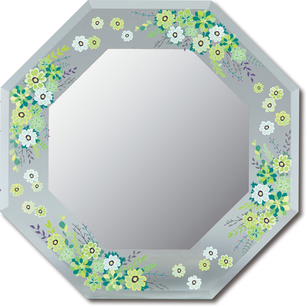 ✴︎:.。マーブルグリーンの八角形の鏡♪ （size20㎝/Max22