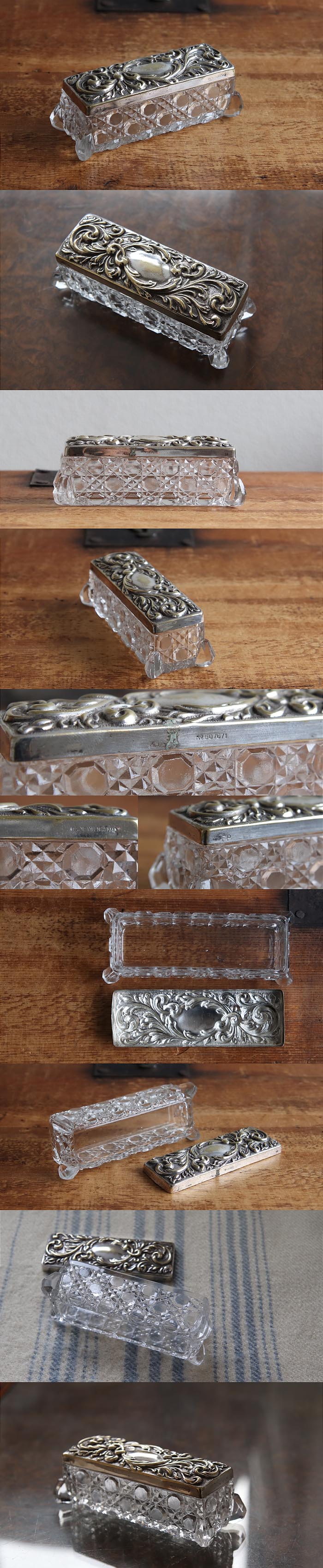 イギリス アンティーク シルバープレート ガラスケース/容器/銀メッキ