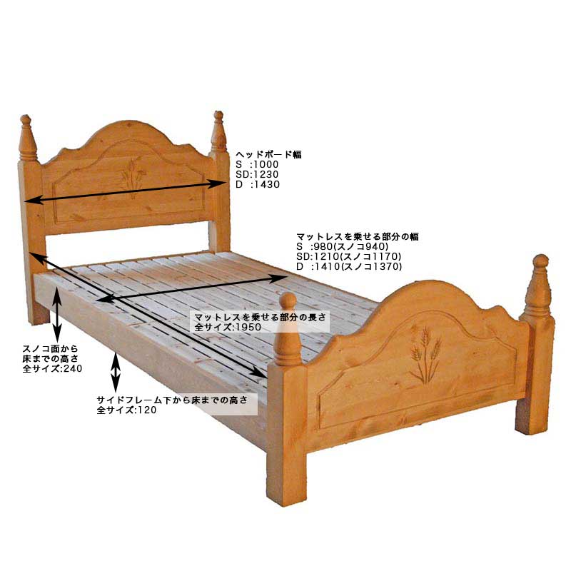 ベッド ダブルベッド パイン無垢 スノコ カントリー家具 【デンバー