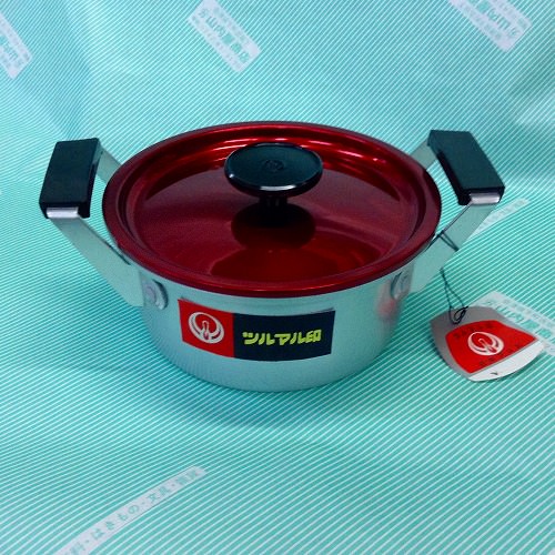 鍋】ツルマル印 ミニ両手鍋 アルミ 赤いフタ 日本製 小鍋 / 会津 山内