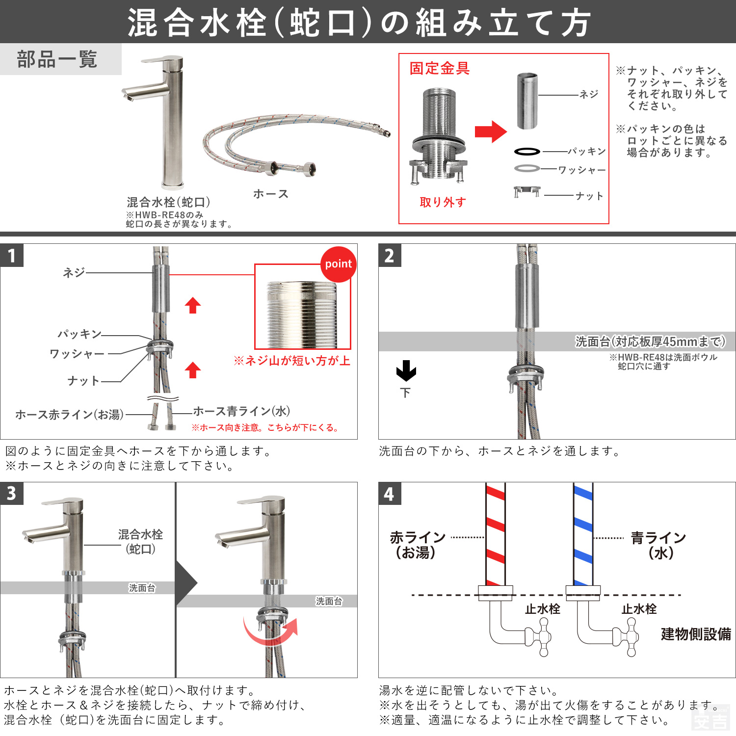 洗面ボウル 混合水栓/排水金具/トラップ セット 角型 48cm×37.5cm