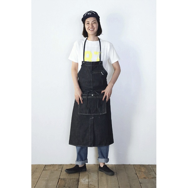 WEB限定】撥水デニムエプロン(ロング)/サコッシュポケット(F)｜胸あて