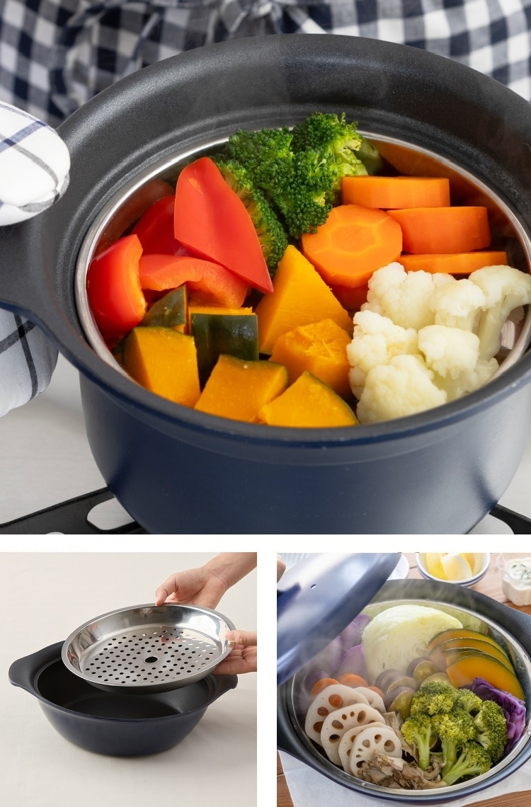 栗原はるみ 万能鍋 サイズ小 蒸し器、レシピブック付き 気楽に蒸し料理