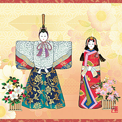 お雛様の掛け軸 吉井蘭月作 立雛 尺五横