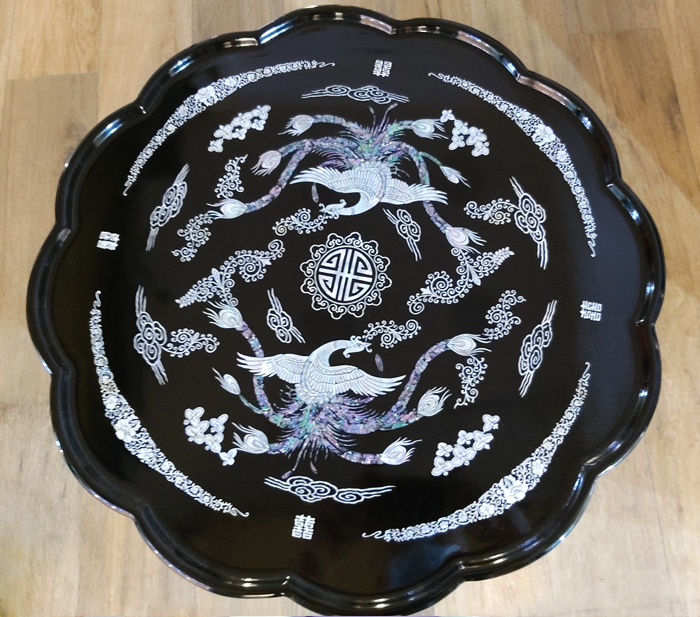 韓国螺鈿漆塗り丸お膳双鳳凰柄大 テーブル・お膳丸型 夢市場本店【韓国