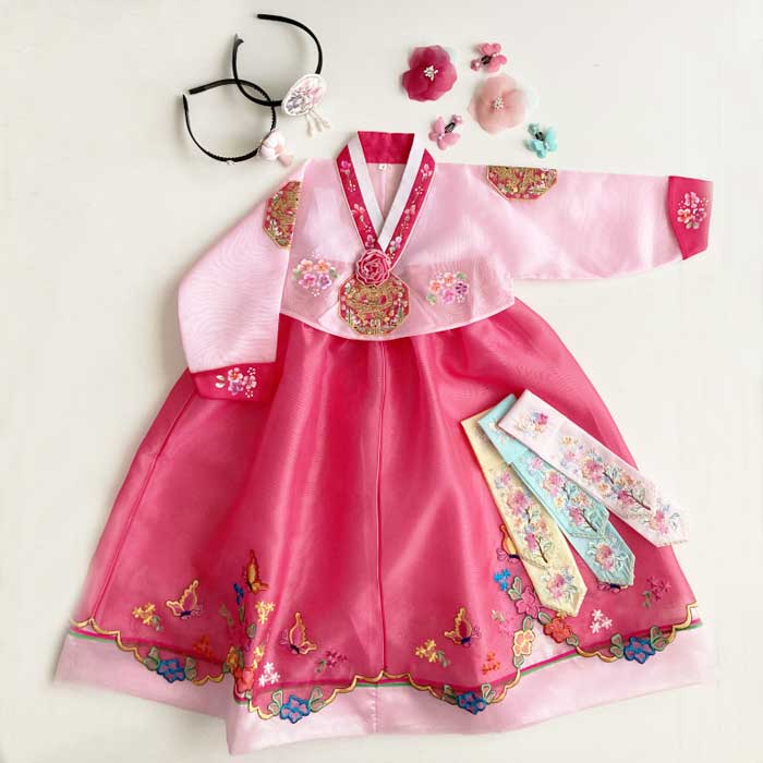 チマチョゴリセットtカット刺繍オリジナル ピンク(身長99cm 4号サイズ