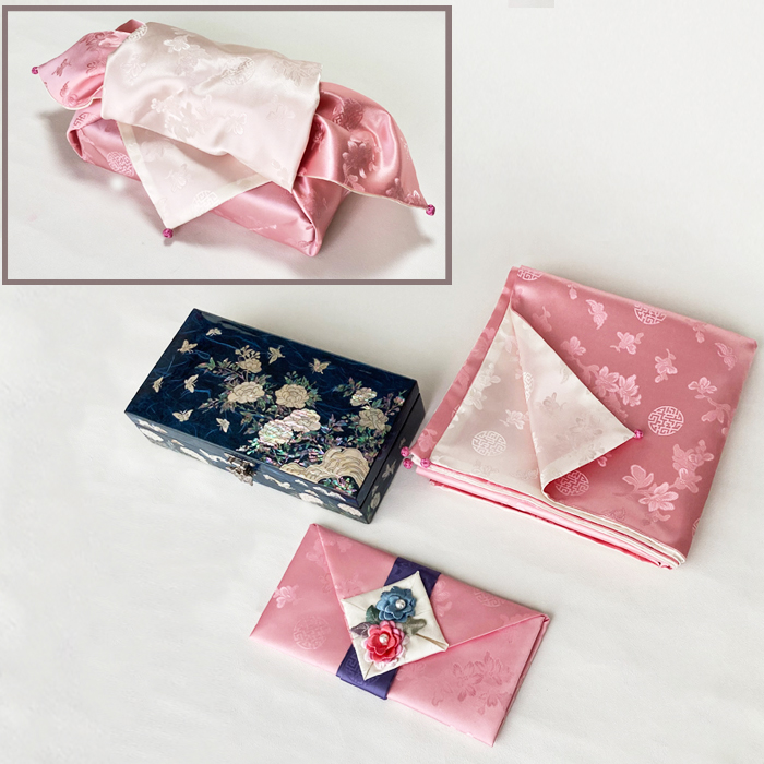 螺鈿韓国結納セットピンク(宝石箱・風呂敷・袱紗) 結納・ポンチェ用品