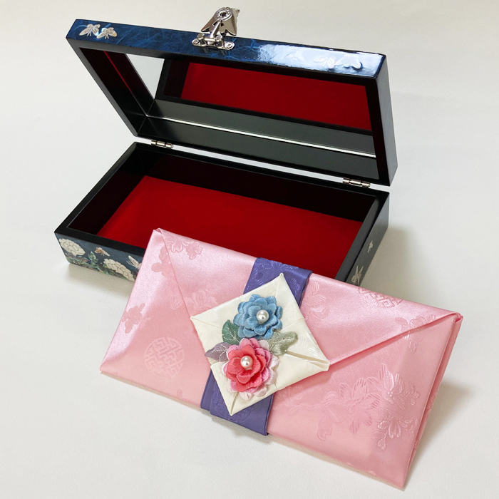 螺鈿韓国結納セットピンク(宝石箱・風呂敷・袱紗) 結納・ポンチェ用品