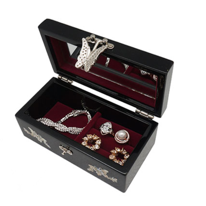 螺鈿の高級ジュエリーボックス・高級螺鈿宝石箱-黒花 高級結納品箱