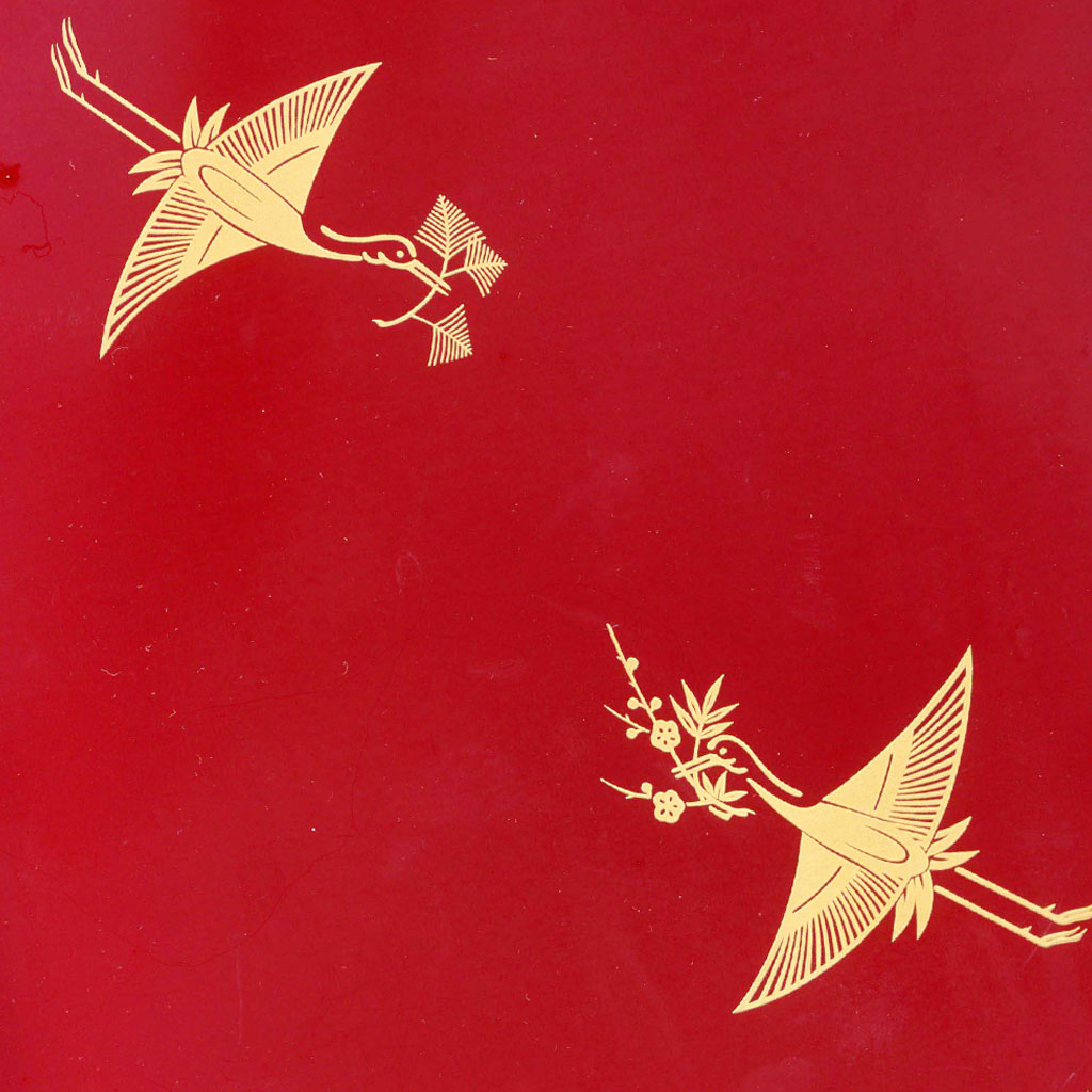 赤い鶴模様の木製 こっぽり 赤い鶴模様の木製 こっぽり