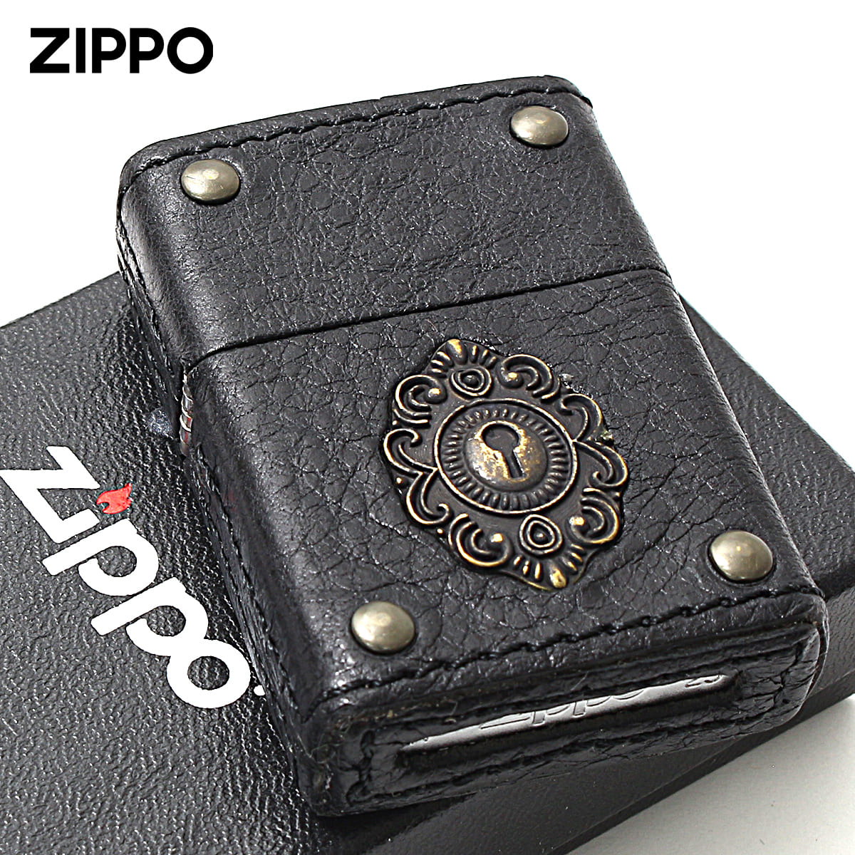 Zippo ジッポー 革巻き レーザー キーホールメタル LEATHER WINDING