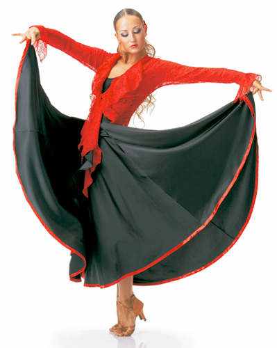 社交ダンス・パソドブレ用のスカート・黒にパイピングは赤（ダンス