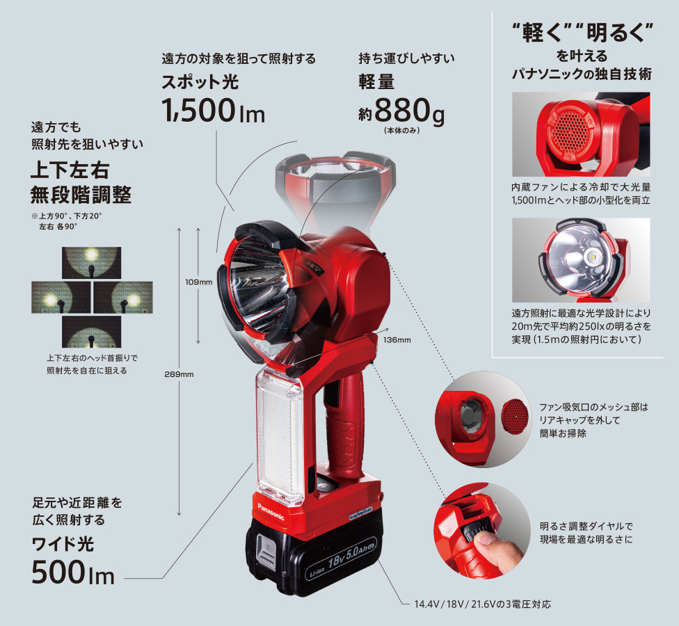 EZ37C6 工事用 充電LEDスポットワイドライト（14.4V/18V/21.6V