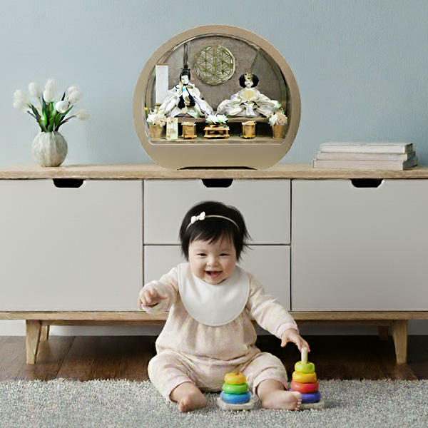 おしゃれな雛人形/豊久作 真凛親王 モカ塗 円型丸型アクリルケース飾り