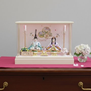 工房ゆうき 木目込み ひなろこ親王オフホワイト塗ケース飾り/人形の松川