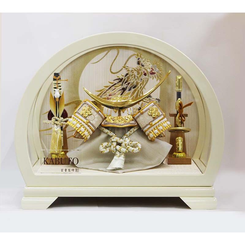 五月人形 伊達政宗 5号 白金兜 兜ケース入り オフホワイト円型アクリル