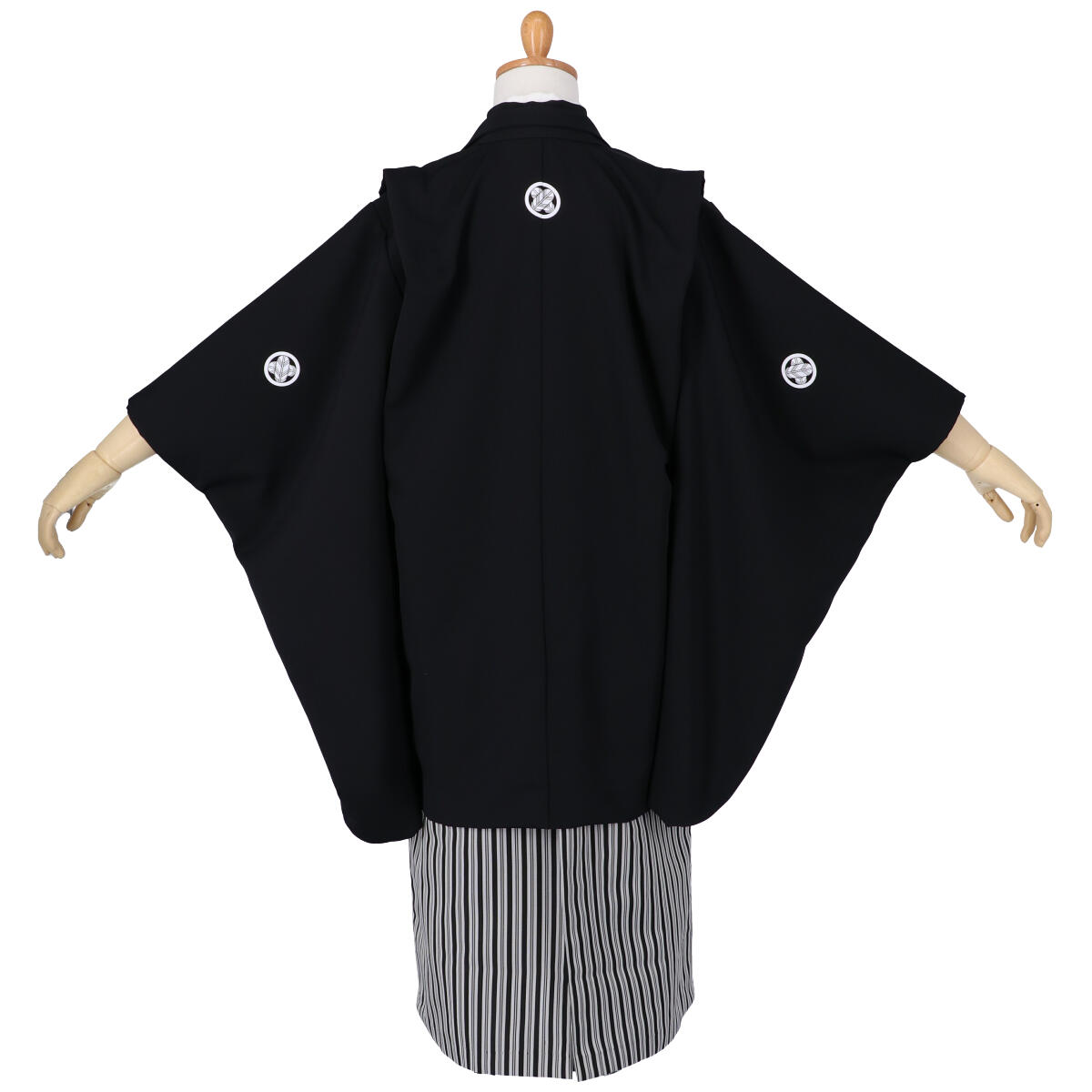 男児袴：BY055 【五歳】黒紋付×黒鼠縞 七五三男児袴レンタルセット