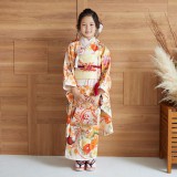 七五三七歳四つ身：N112 華徒然 クリーム 花薬玉 | 七五三着物レンタル