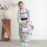 七五三七歳四つ身：N219 水色 梅に桜 | 七五三着物レンタル | 京都着物