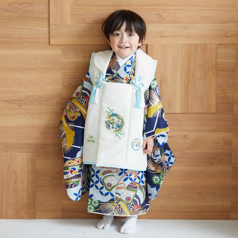 七五三被布 : K095 【三歳男児被布】白龍×紺鎧兜軍配 | 七五三着物
