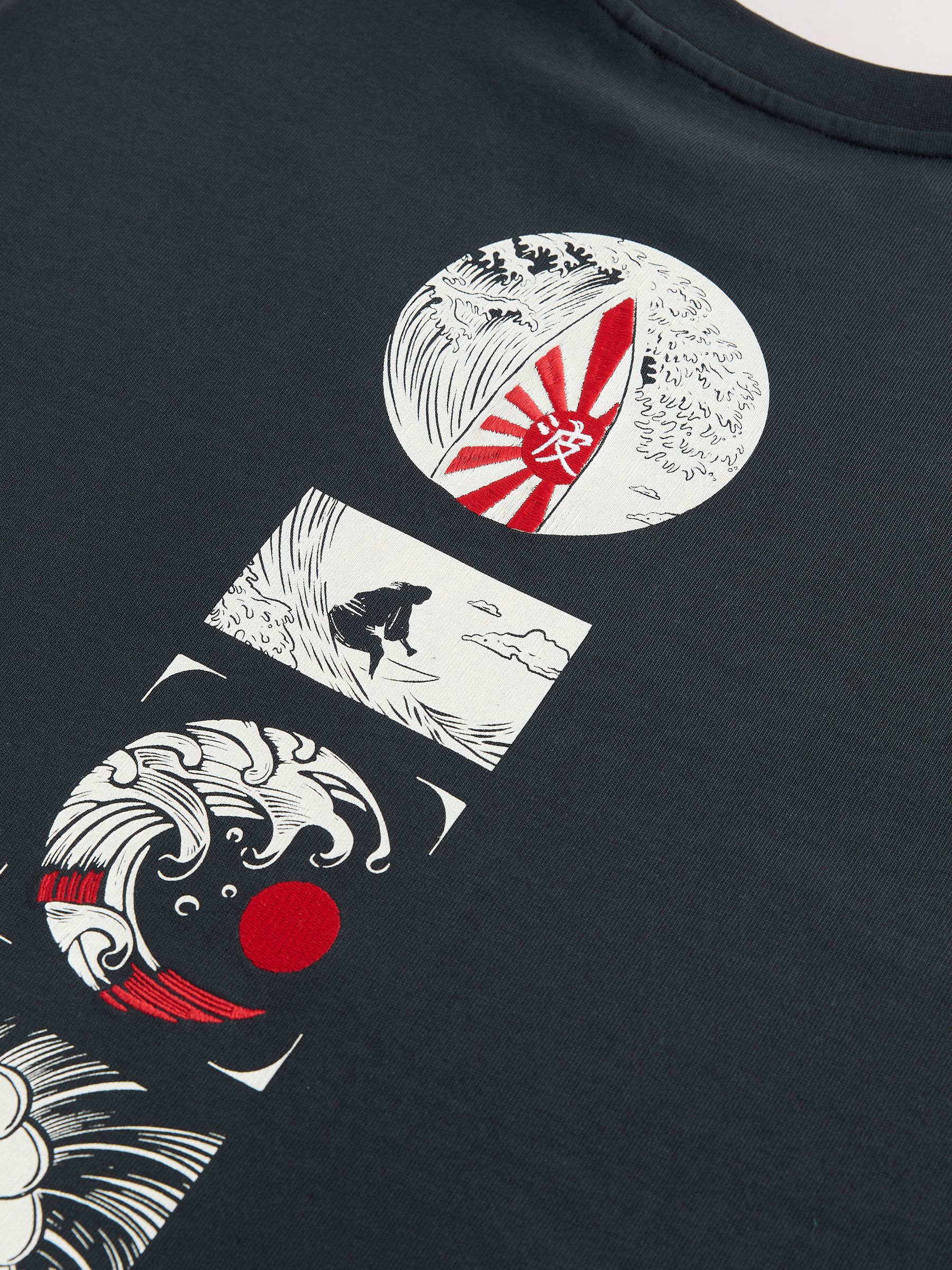 Buy Black Relaxed Fit Japanese Surf Graphic Print T-Shirt from